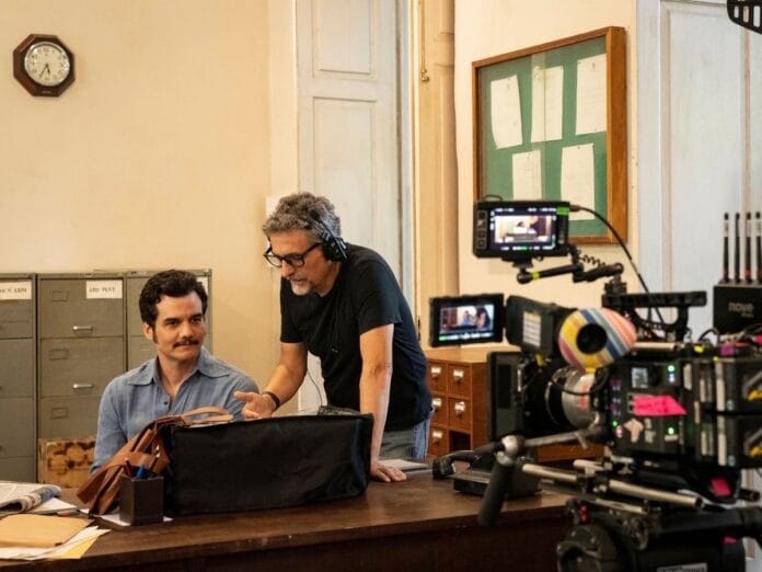 Kleber Mendonça e Wagner Moura nos bastidores
