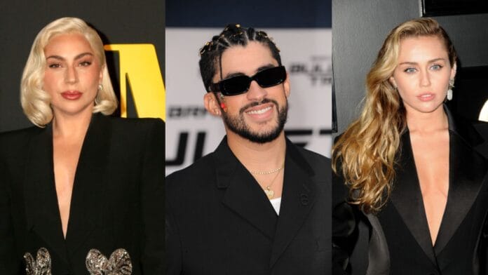 foto de lady gaga, bad bunny e miley cyrus para o Saturday Night Live