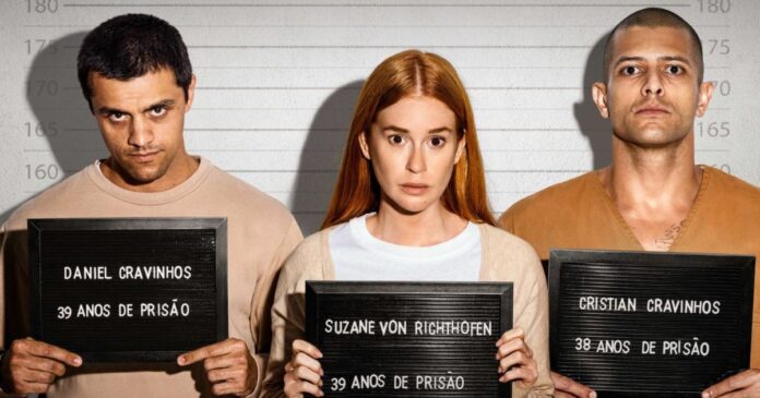 Elenco da série Tremembé reunido em cenário que representa o presídio, destacando a atmosfera de tensão e drama da segunda temporada.